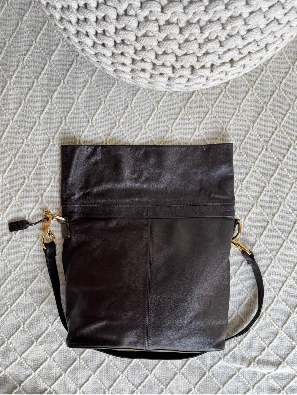 Zara 100% Leather Fold Over Shoulder Crossbody Bag Dark Brown Gold Hardware